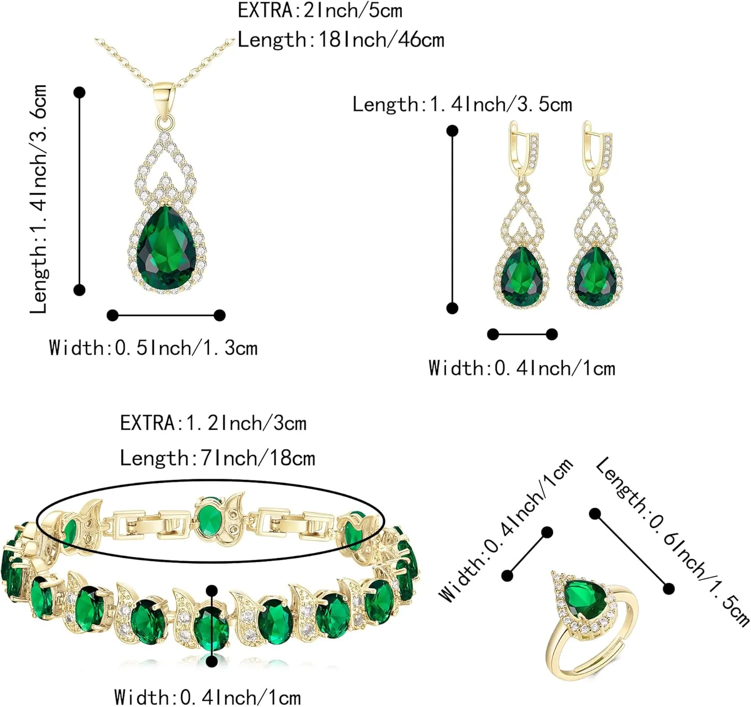 BriLove Wedding Jewelry Set for Women Bride Bridesmaid, Gorgeous Cubic Zirconia Teardrop Necklace Earrings Bracelet Adjustable Ring Jewelry Gift for Birthday/Anniversary/Mothers Day
