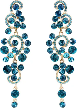 BriLove Women's Bohemian Boho Wedding Bridal Crystal Floral Chandelier Hollow Dangle Earrings