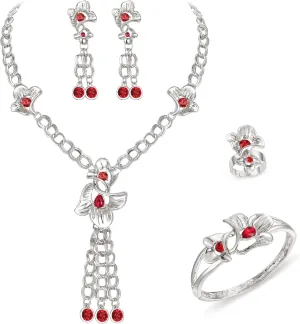 BriLove Women's Jewelry Set Austrian Crystal Flower Statement Necklace Dangle Earrings Cuff Bracelet Adjustable Ring for Party Prom