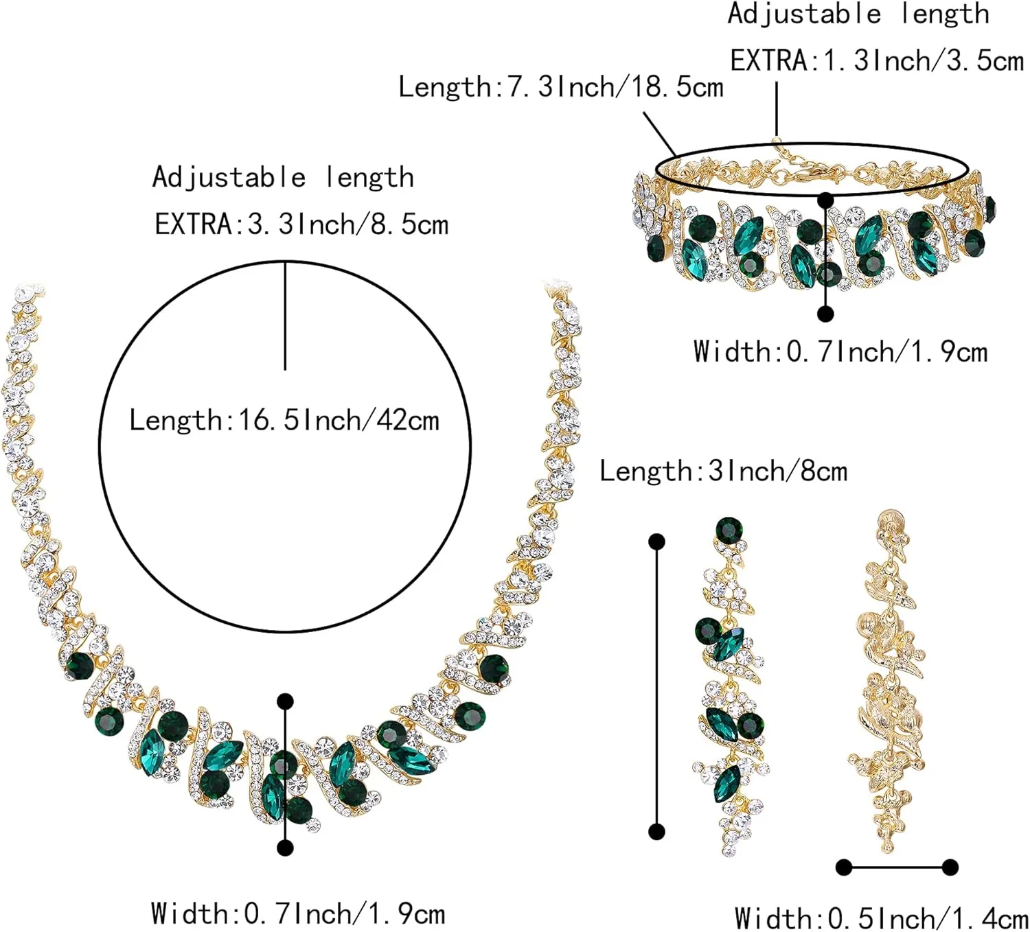 BriLove Women's Wedding Cluster Leaf Crystal Jewelry Set Collar Bib Necklace Sparkle Bracelet Leaves Dangle Earrings for Bride Bridesmaid