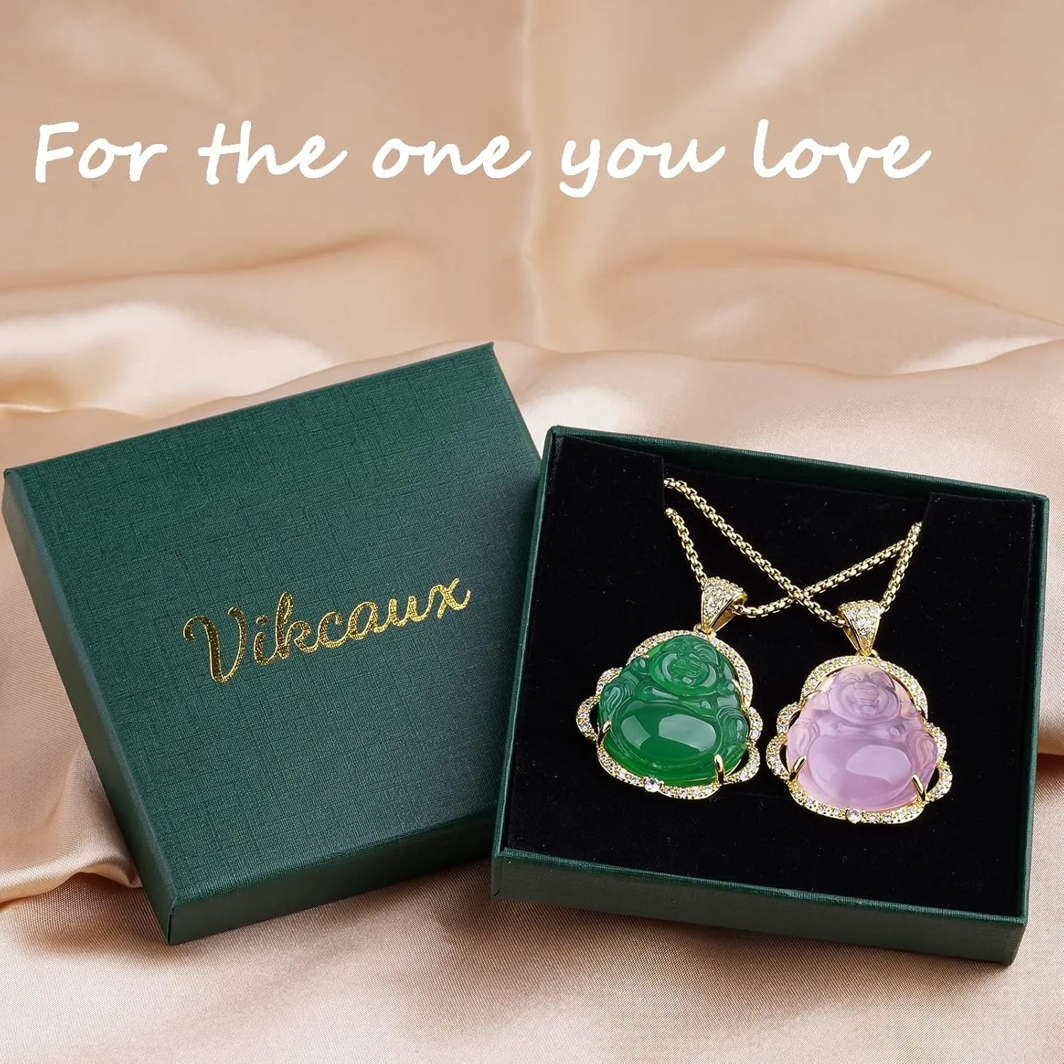 Buddha Necklace Jade Laughing Buddha Pendant with 14K Gold Plated Chain Cubic Zirconia Buddah Necklaces for Women Men