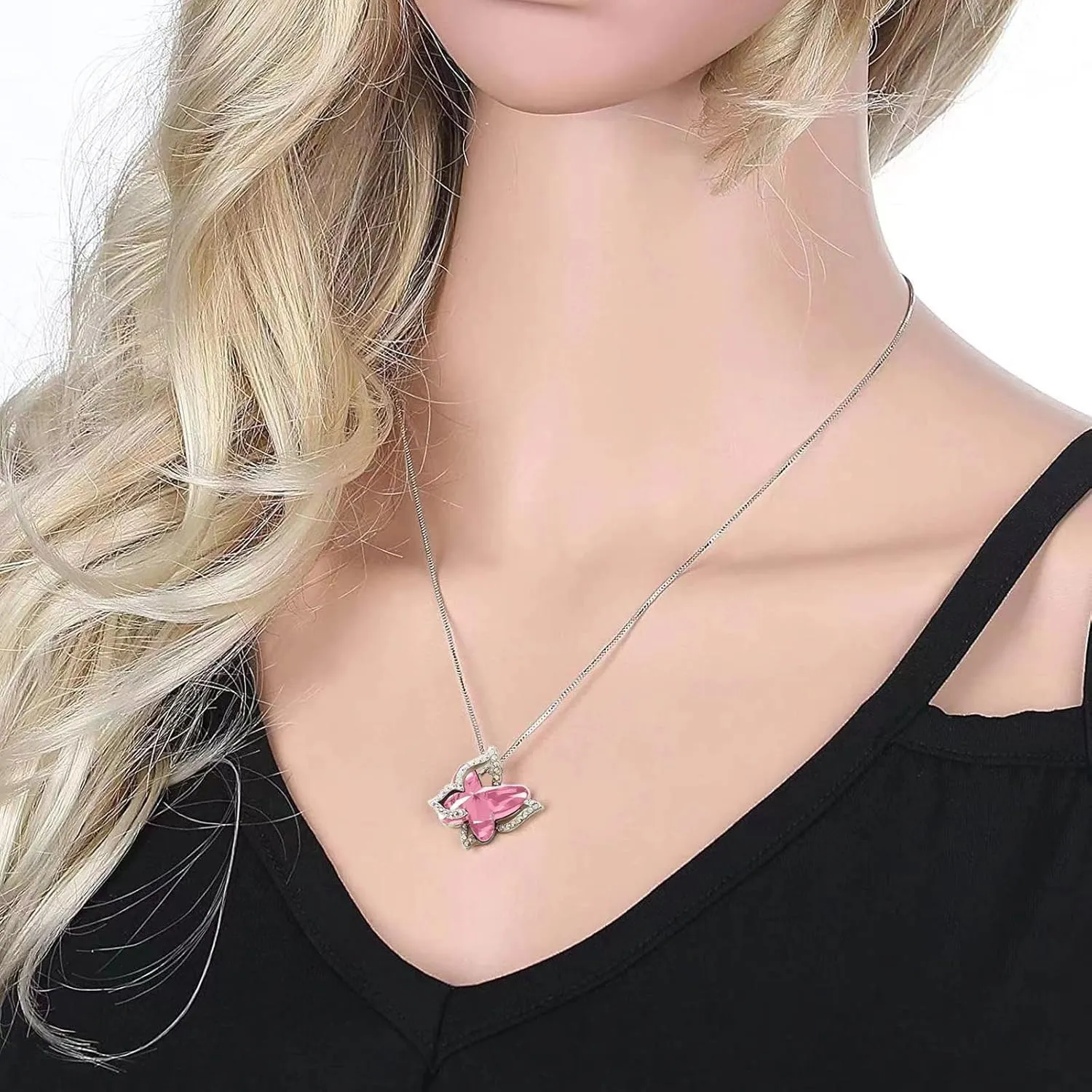 Butterfly Crystal Pendant Necklace, Butterfly Birthstone Necklaces Mother's Day Anniversary Birthday for Women Girls