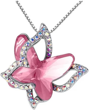 Butterfly Crystal Pendant Necklace, Butterfly Birthstone Necklaces Mother's Day Anniversary Birthday for Women Girls