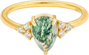CAITLYNMINIMALIST Gemstone Ring 18K Gold Jade Agate Stackable Ring Dainty Statement Earthy Bohemian Lush Green Diamond Cubic Zirconia for Women Gift for Her