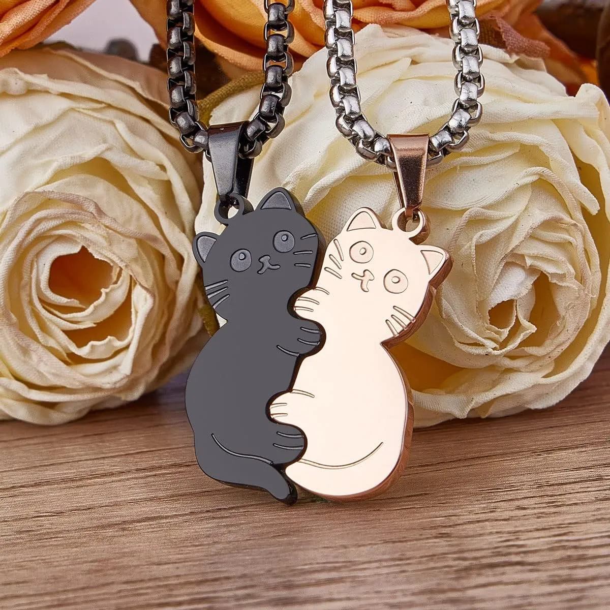 Cat Couples Necklace Cute Cat Hugging Puzzle Matching Necklaces Gift for Men Women