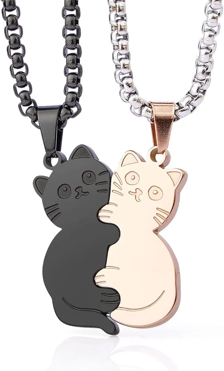 Cat Couples Necklace Cute Cat Hugging Puzzle Matching Necklaces Gift for Men Women