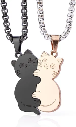 Cat Couples Necklace Cute Cat Hugging Puzzle Matching Necklaces Gift for Men Women