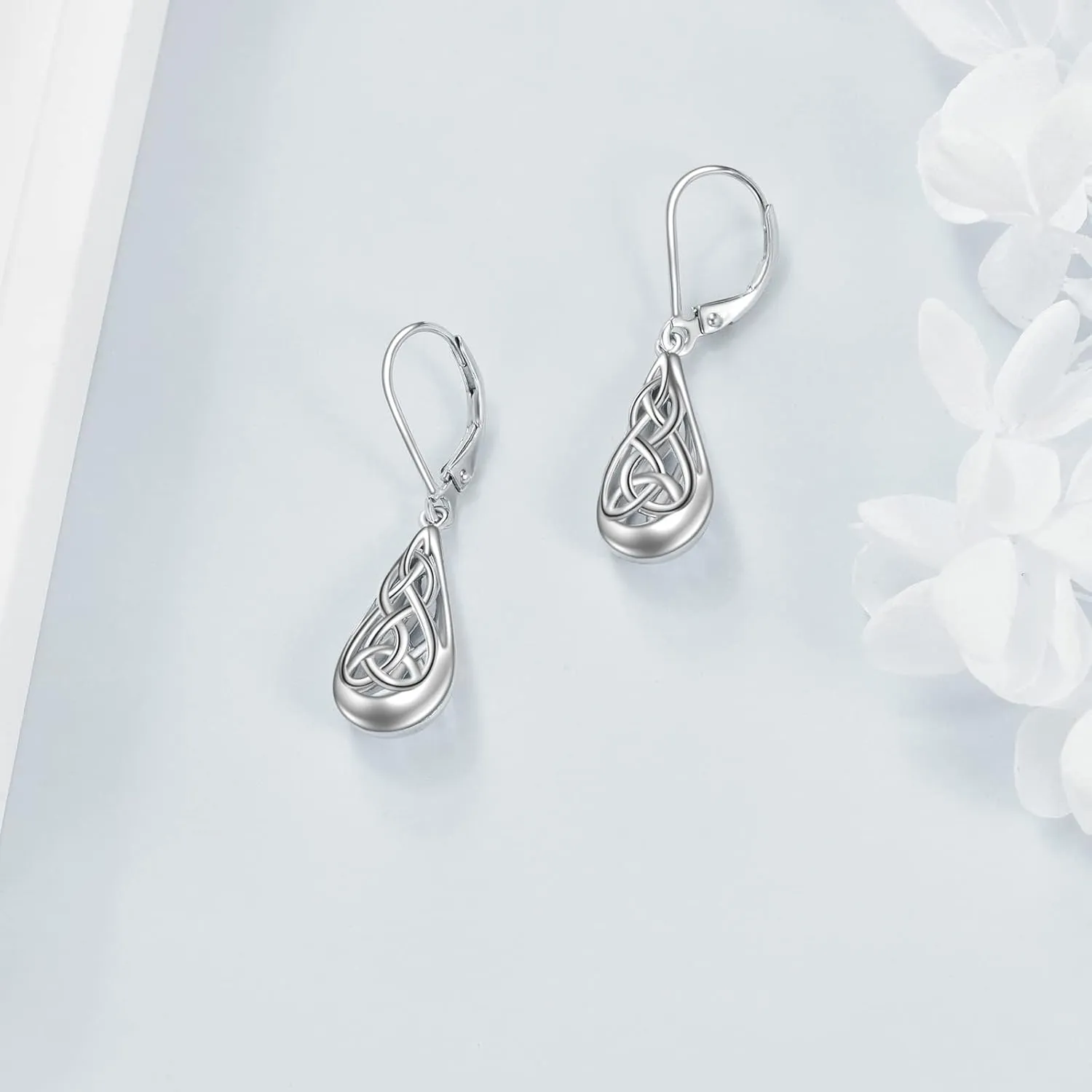 Celtic Earrings Gifts for Women Sterling Silver Irish Celtic Knot Teardrop Dangle Earrings