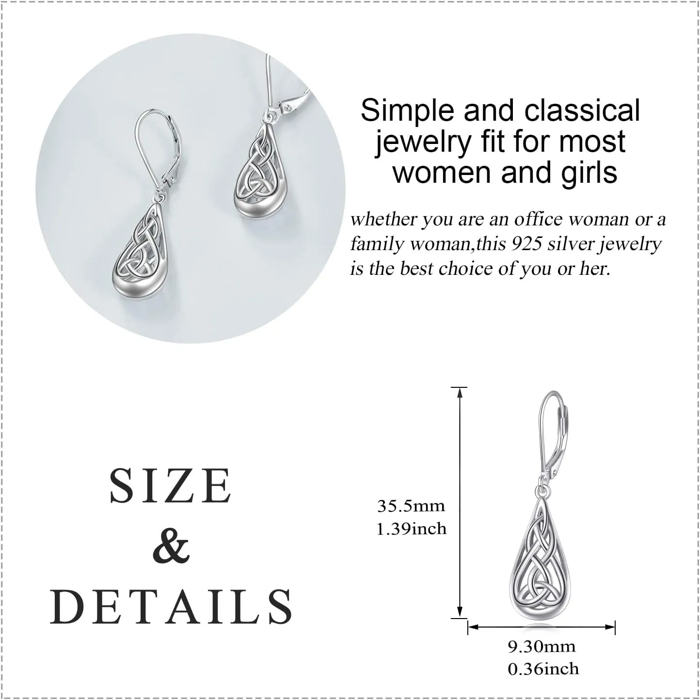 Celtic Earrings Gifts for Women Sterling Silver Irish Celtic Knot Teardrop Dangle Earrings