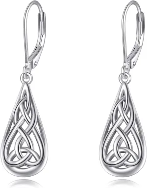 Celtic Earrings Gifts for Women Sterling Silver Irish Celtic Knot Teardrop Dangle Earrings