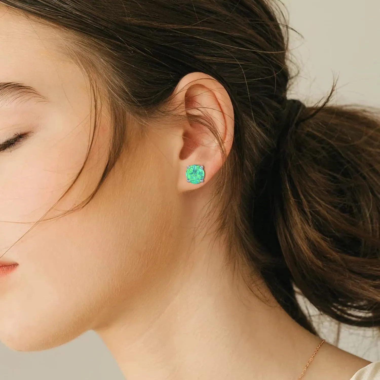 CERSLIMO Multi Colors fire Opal Stud Earrings Birthstone Earrings For Women 8mm