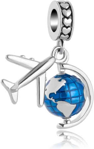 Charm Beads Pendants Fit for Pandora Bracelets Necklace Spinning Globe Airplane Travel Enamel Dangel