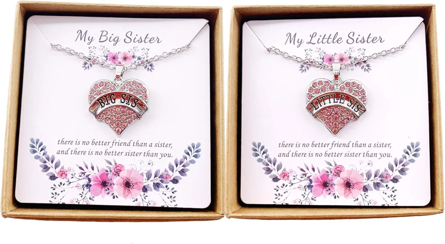 Charm.L Grace Crystal Heart Necklaces Set Mom Big Sis Middle Lil Sister