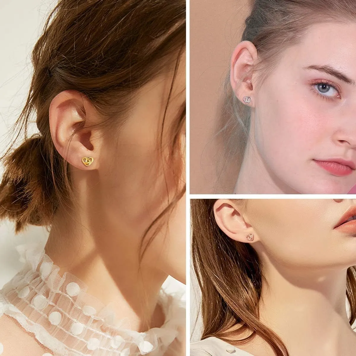 ChicSilver Celtic Knot Stud Earrings Hypoallergenic 925 Sterling Silver Heart/Triangle Knot Earring Studs Celtic Jewelry for Women, Silver/Gold/Rose Gold
