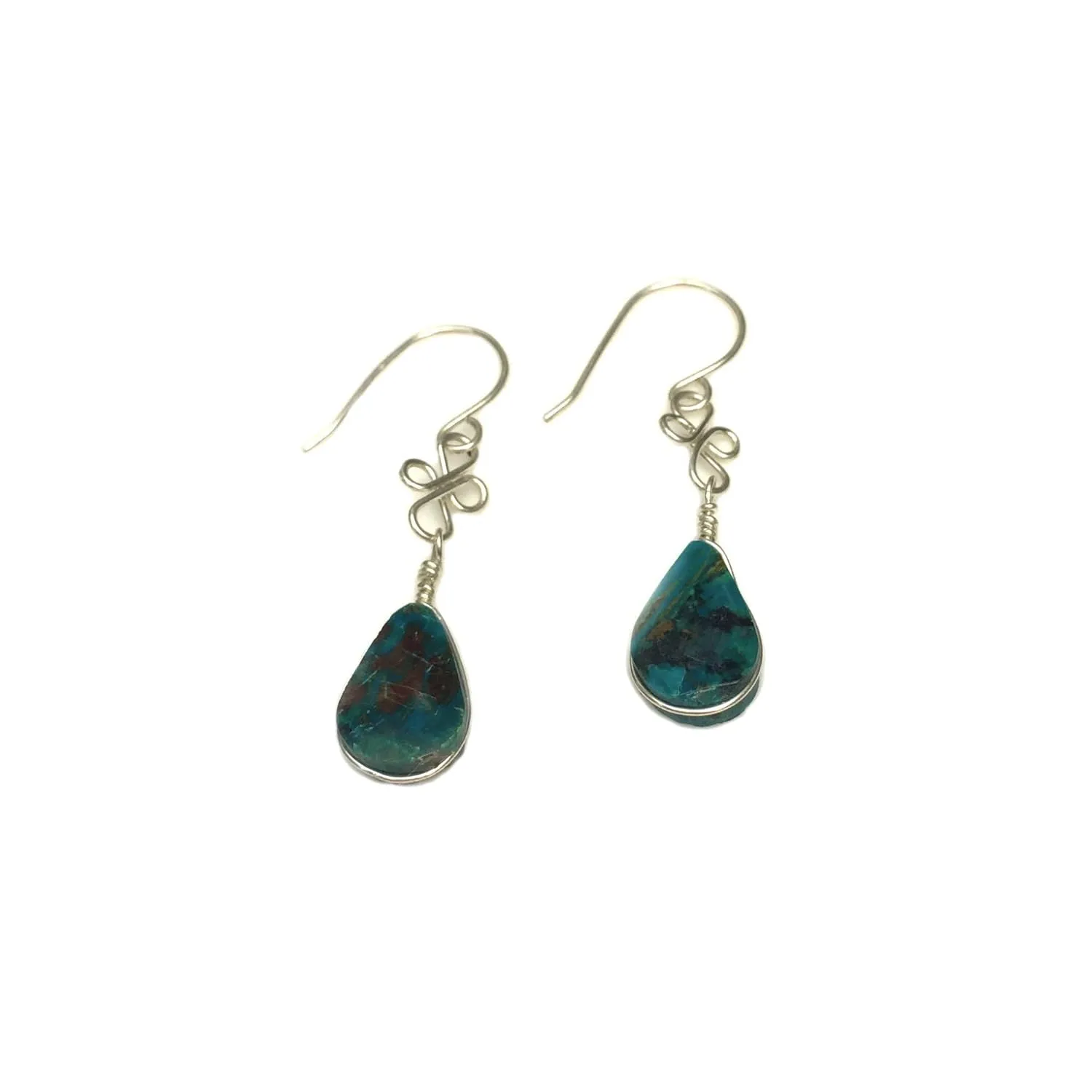 Chrysocolla Dangle Earrings for Women in Sterling Silver 925  Handmade Teardrop Gemstone Drop Earrings  Lightweight Wire Wrapped Blue Green Healing Stone Jewelry  Gift for Women Teen Girls