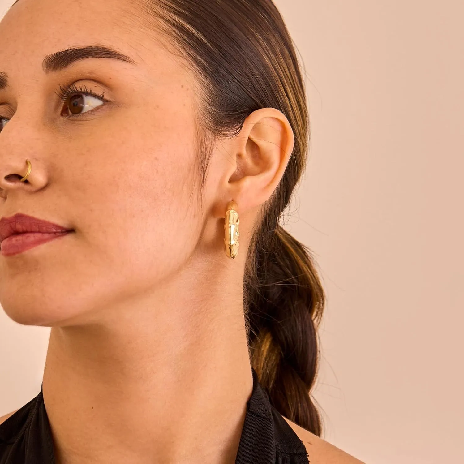 Chunky Gold Earrings for Women  14K Gold Plated Open Hoop Statement Earrings Lightweight Trendy Jewelry for Everyday Wear