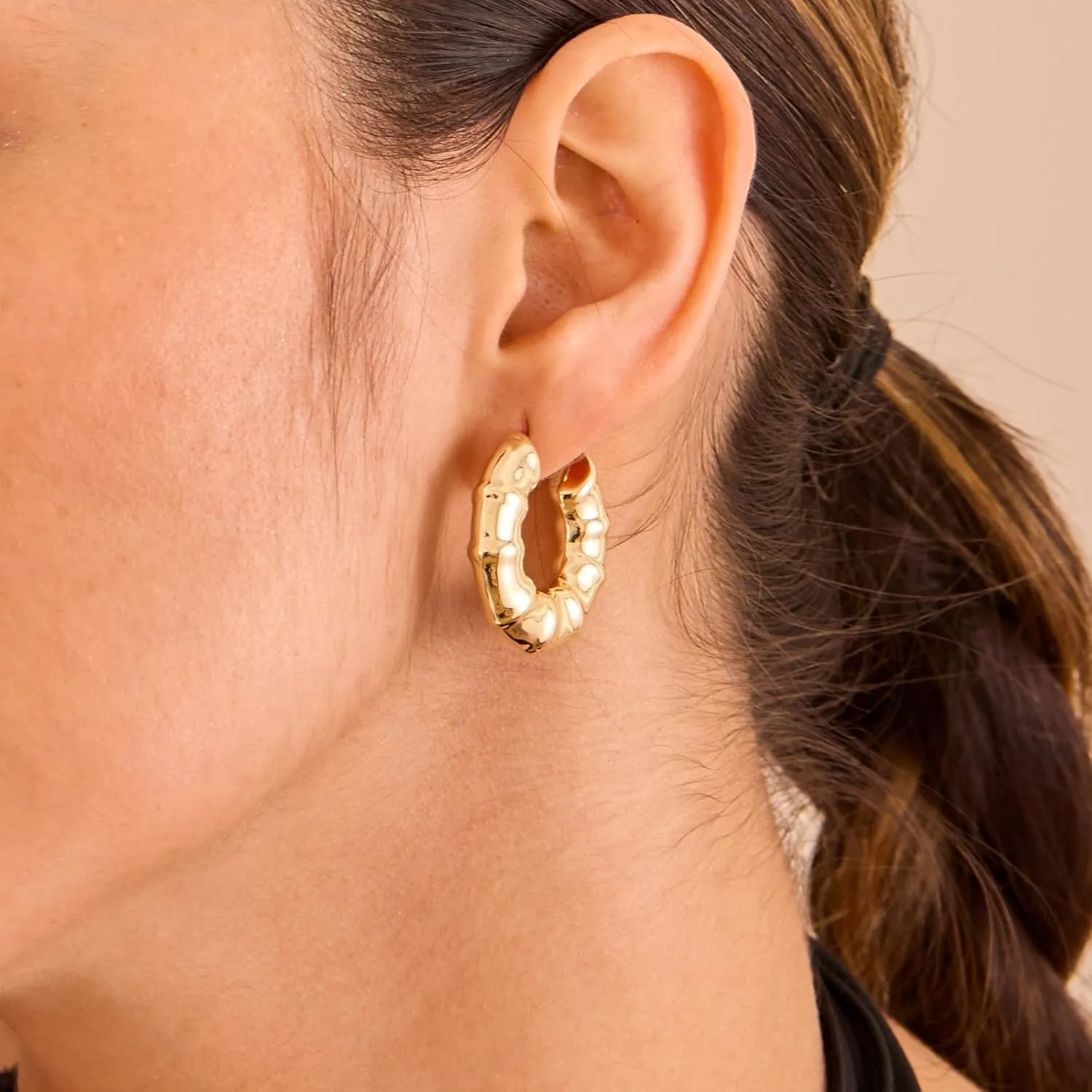 Chunky Gold Earrings for Women  14K Gold Plated Open Hoop Statement Earrings Lightweight Trendy Jewelry for Everyday Wear