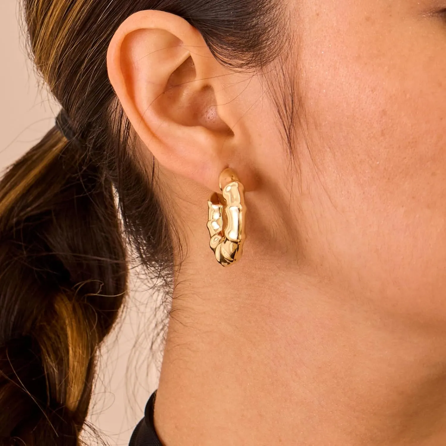Chunky Gold Earrings for Women  14K Gold Plated Open Hoop Statement Earrings Lightweight Trendy Jewelry for Everyday Wear