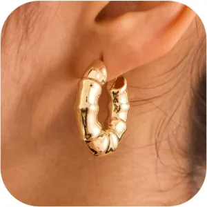Chunky Gold Earrings for Women  14K Gold Plated Open Hoop Statement Earrings Lightweight Trendy Jewelry for Everyday Wear