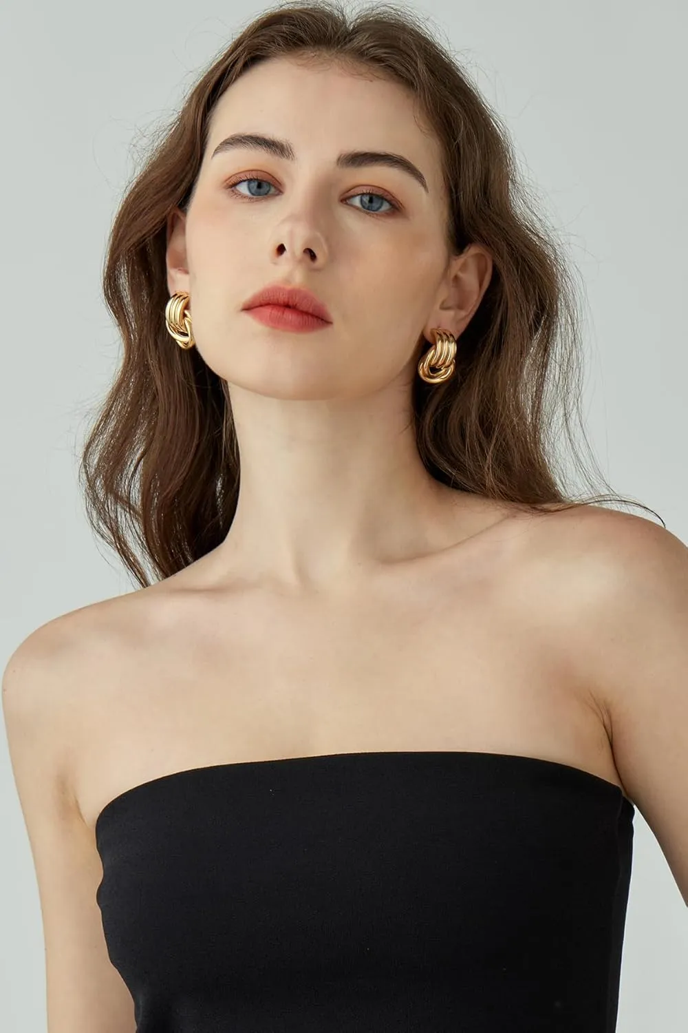 Chunky Gold Knot Earrings for Women, Statement Geometric Dangle Earrings, Trendy Gold Plated Earrings, Lightweight and Hypoallergenic