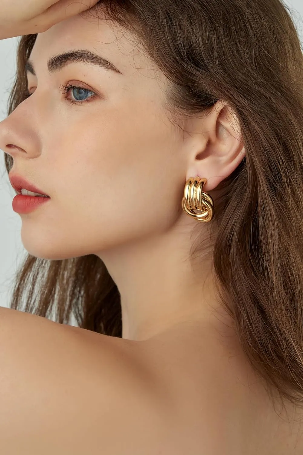 Chunky Gold Knot Earrings for Women, Statement Geometric Dangle Earrings, Trendy Gold Plated Earrings, Lightweight and Hypoallergenic