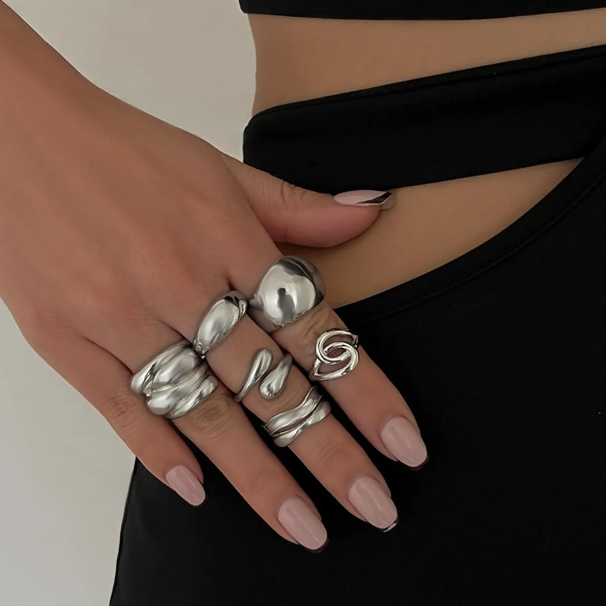 Chunky Silver Ring Gold Plated Chunky Rings Unique Design Irregular Open Twist Waterdrop Drip Ring Band Stackable Statement Jewelry Set for Women
