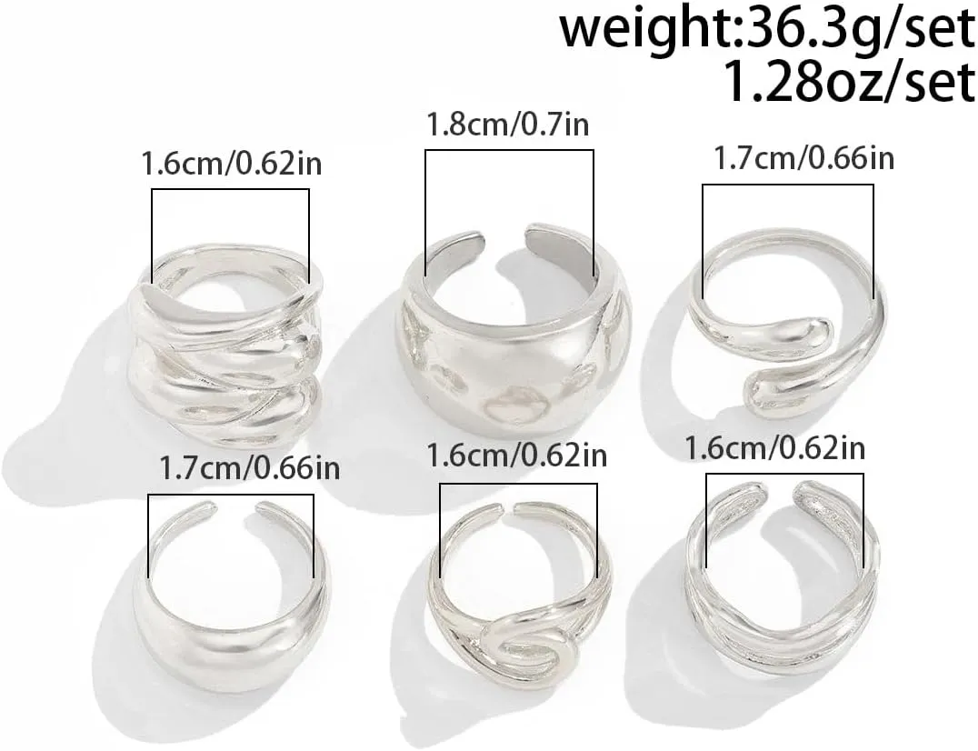 Chunky Silver Ring Gold Plated Chunky Rings Unique Design Irregular Open Twist Waterdrop Drip Ring Band Stackable Statement Jewelry Set for Women
