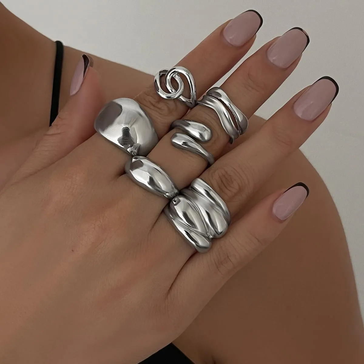 Chunky Silver Ring Gold Plated Chunky Rings Unique Design Irregular Open Twist Waterdrop Drip Ring Band Stackable Statement Jewelry Set for Women