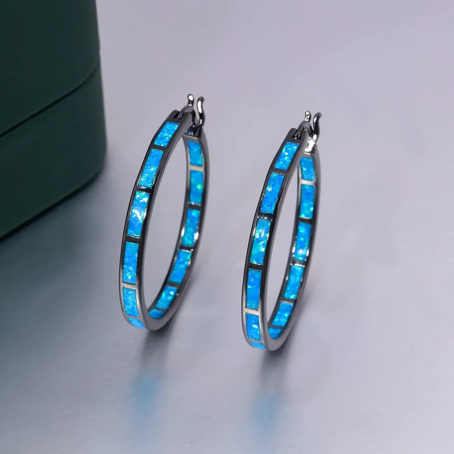 CiNily Opal Hoop Earrings,Women Jewelry Rhodium Plated/Rose Gold or Yellow Gold Plated Gemstone Big Hoop Earrings 32mm