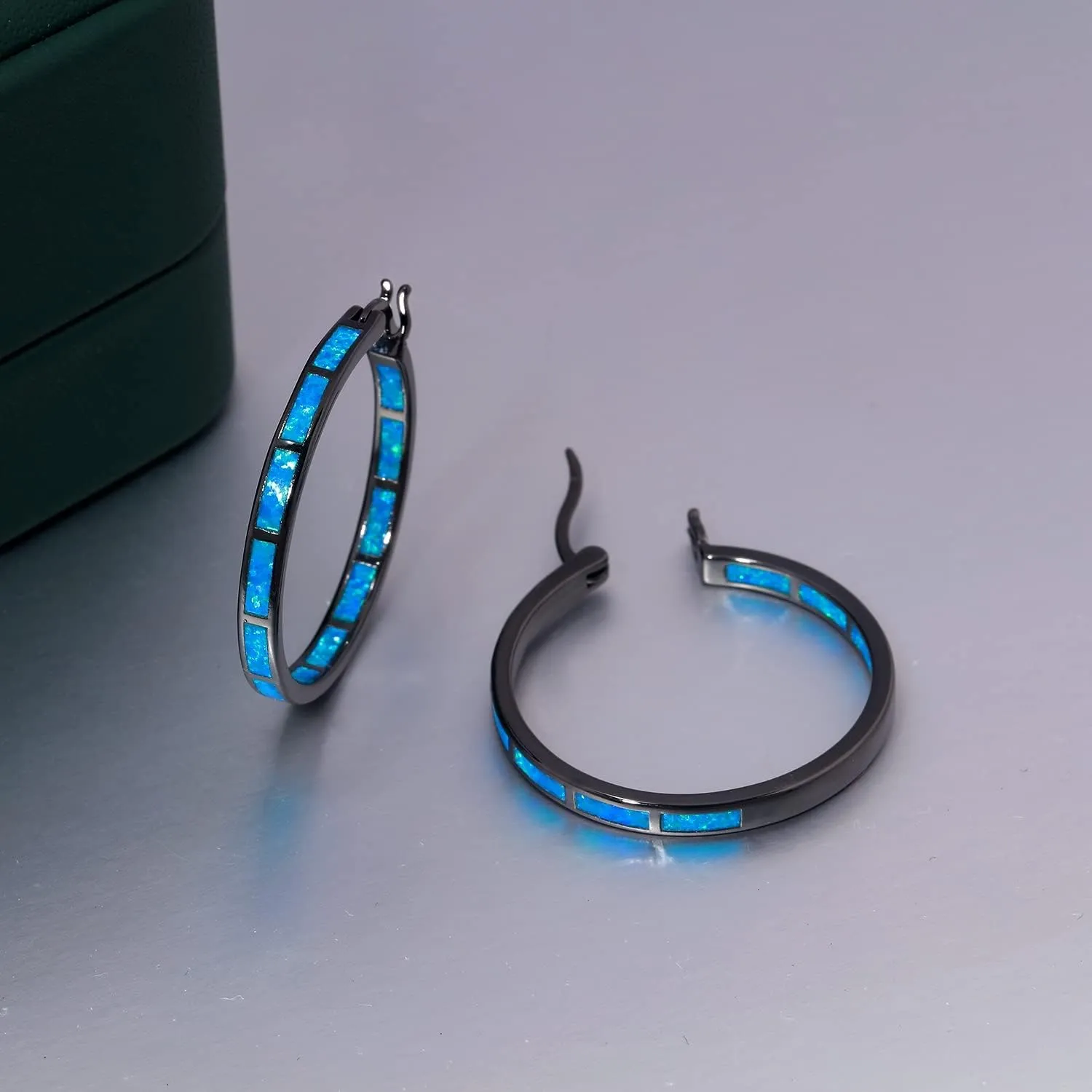 CiNily Opal Hoop Earrings,Women Jewelry Rhodium Plated/Rose Gold or Yellow Gold Plated Gemstone Big Hoop Earrings 32mm