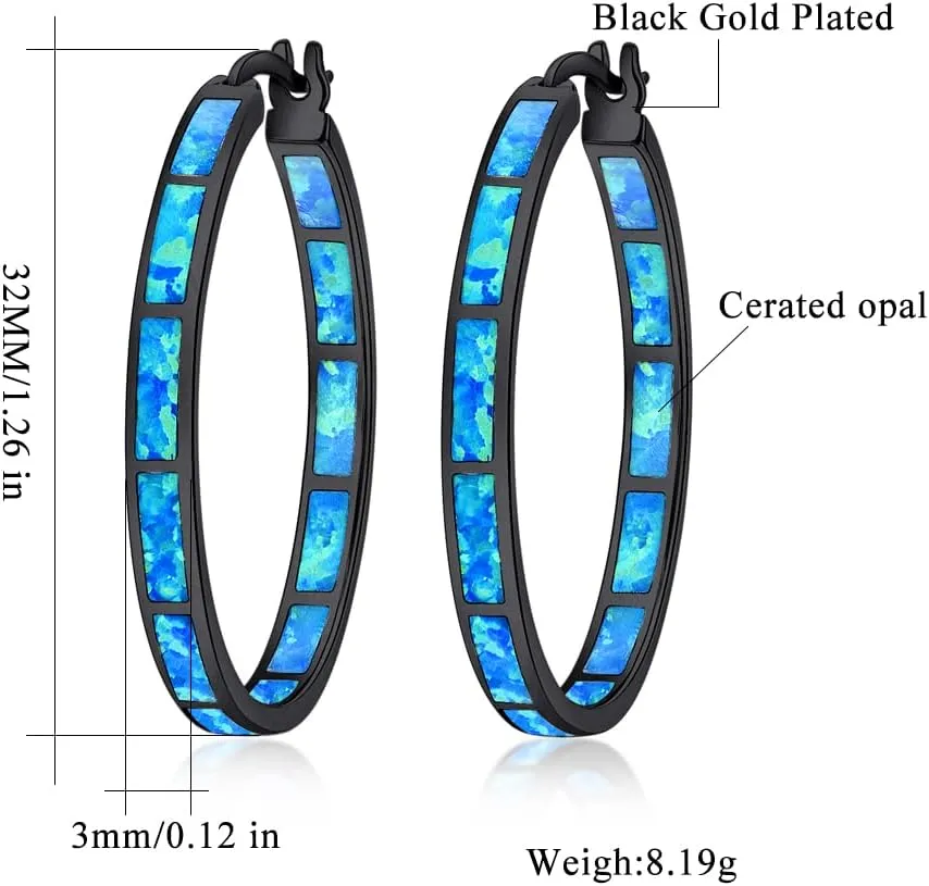 CiNily Opal Hoop Earrings,Women Jewelry Rhodium Plated/Rose Gold or Yellow Gold Plated Gemstone Big Hoop Earrings 32mm