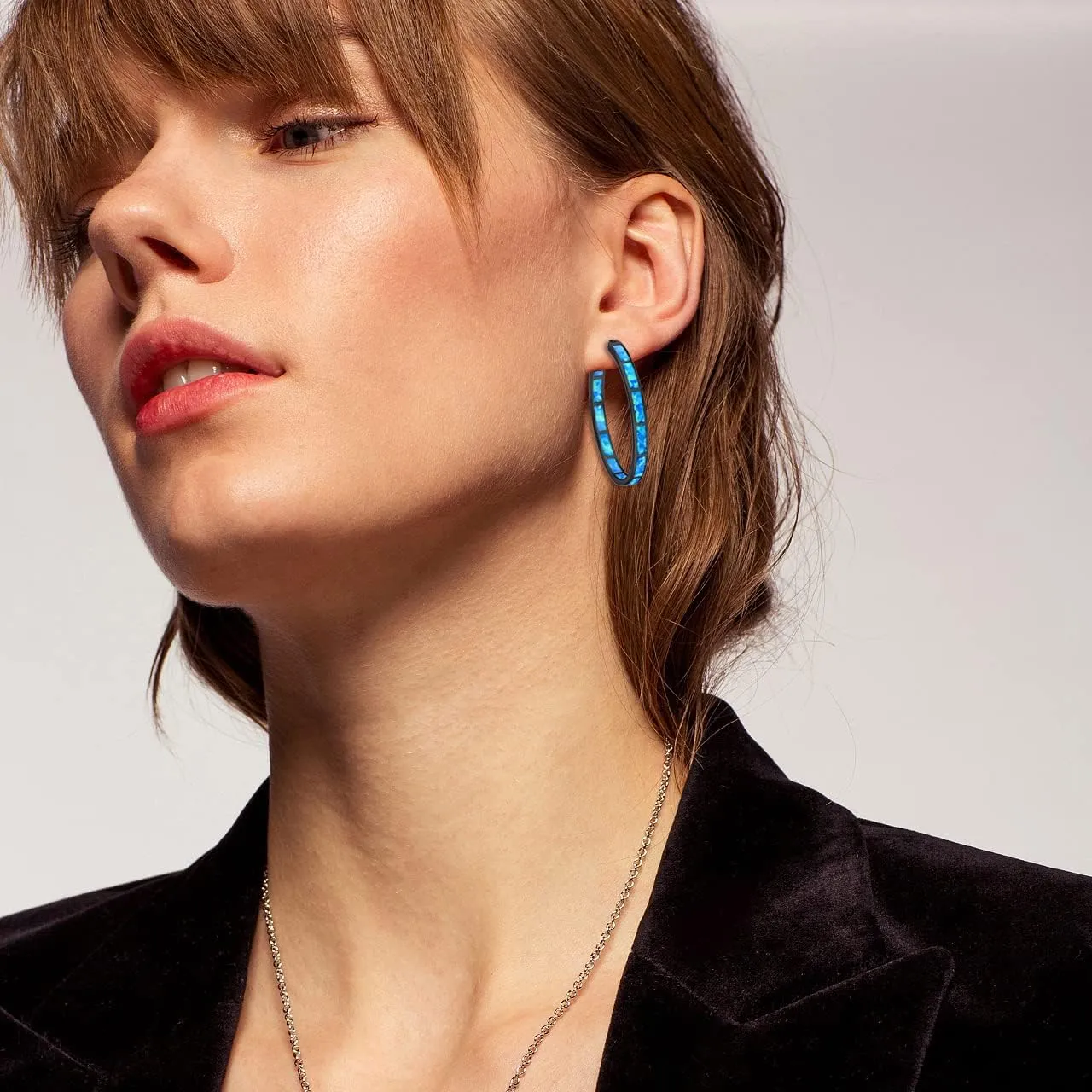 CiNily Opal Hoop Earrings,Women Jewelry Rhodium Plated/Rose Gold or Yellow Gold Plated Gemstone Big Hoop Earrings 32mm