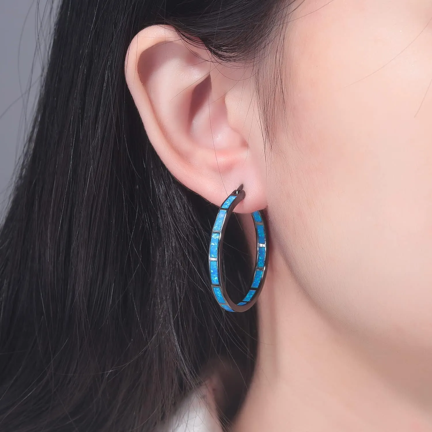 CiNily Opal Hoop Earrings,Women Jewelry Rhodium Plated/Rose Gold or Yellow Gold Plated Gemstone Big Hoop Earrings 32mm