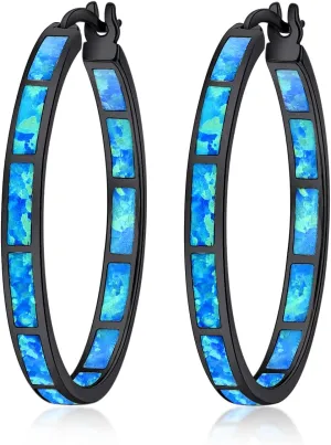 CiNily Opal Hoop Earrings,Women Jewelry Rhodium Plated/Rose Gold or Yellow Gold Plated Gemstone Big Hoop Earrings 32mm