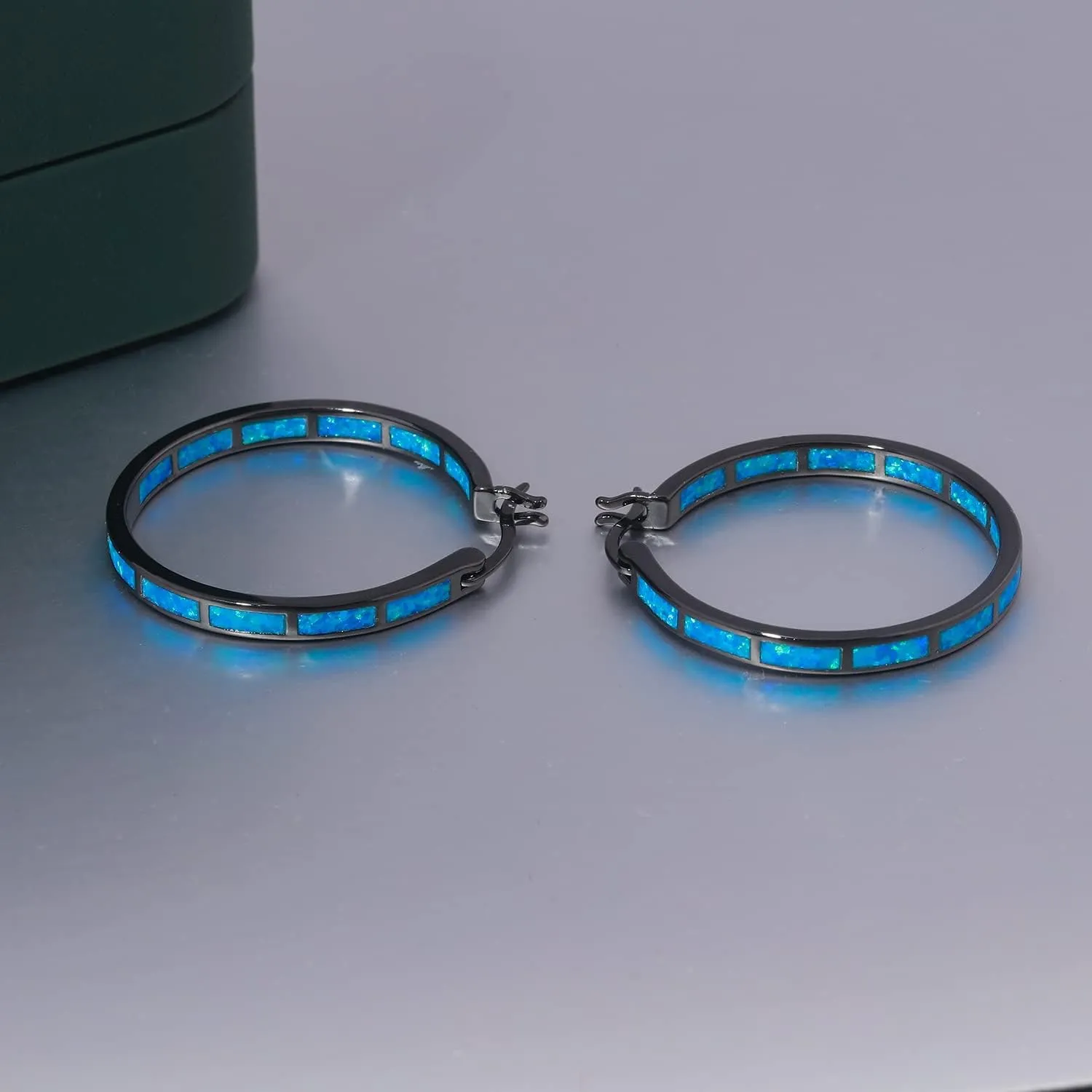 CiNily Opal Hoop Earrings,Women Jewelry Rhodium Plated/Rose Gold or Yellow Gold Plated Gemstone Big Hoop Earrings 32mm
