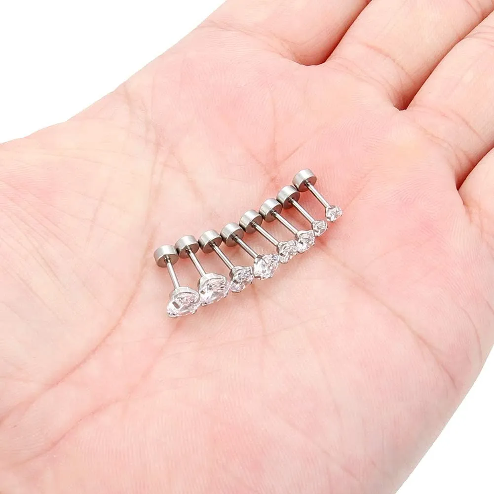 Cisyozi 20G 18G Hypoallergenic Flat Back Earrings Studs for Women Men 316L Surgical Steel Screw Back Studs Earrings Cartilage Earlobe Earrings Piercings CZ Size 2mm 3mm 4mm 5mm 6mm 7mm 8mm