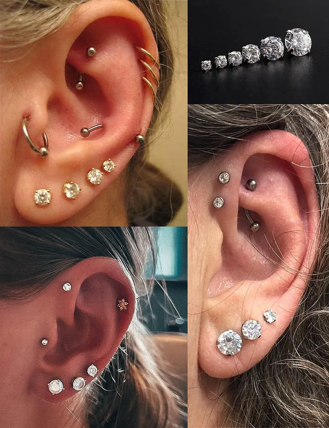 Cisyozi 20G 18G Hypoallergenic Flat Back Earrings Studs for Women Men 316L Surgical Steel Screw Back Studs Earrings Cartilage Earlobe Earrings Piercings CZ Size 2mm 3mm 4mm 5mm 6mm 7mm 8mm