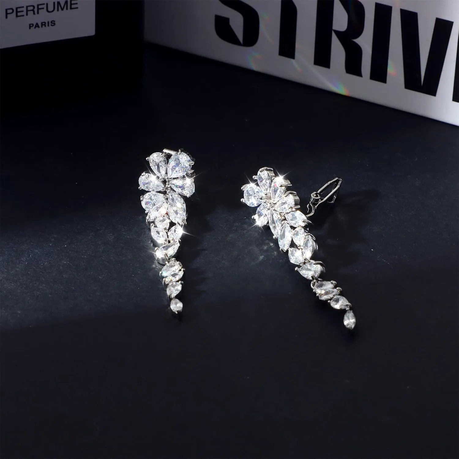 Clip on Earrings for Women 925 Sterling Silver Plated Cubic Zirconia Long Tassel Dangle Drop Earrings Non Pierced Earrings for Women Jewelry Gifts Wedding Party