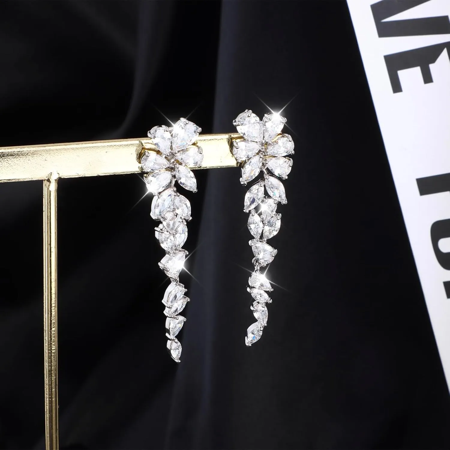 Clip on Earrings for Women 925 Sterling Silver Plated Cubic Zirconia Long Tassel Dangle Drop Earrings Non Pierced Earrings for Women Jewelry Gifts Wedding Party