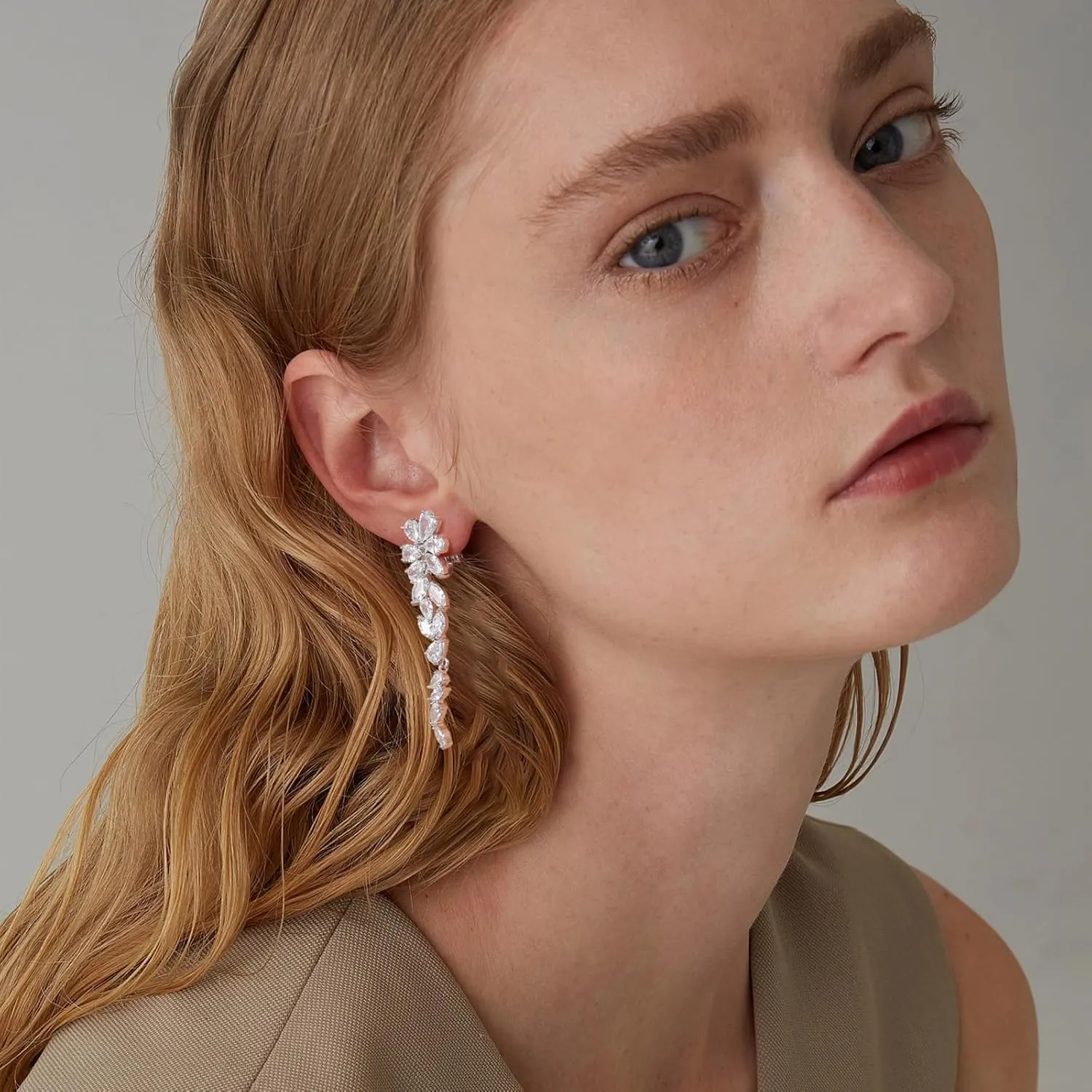 Clip on Earrings for Women 925 Sterling Silver Plated Cubic Zirconia Long Tassel Dangle Drop Earrings Non Pierced Earrings for Women Jewelry Gifts Wedding Party