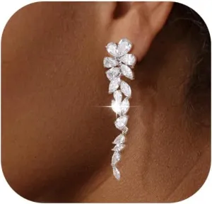 Clip on Earrings for Women 925 Sterling Silver Plated Cubic Zirconia Long Tassel Dangle Drop Earrings Non Pierced Earrings for Women Jewelry Gifts Wedding Party