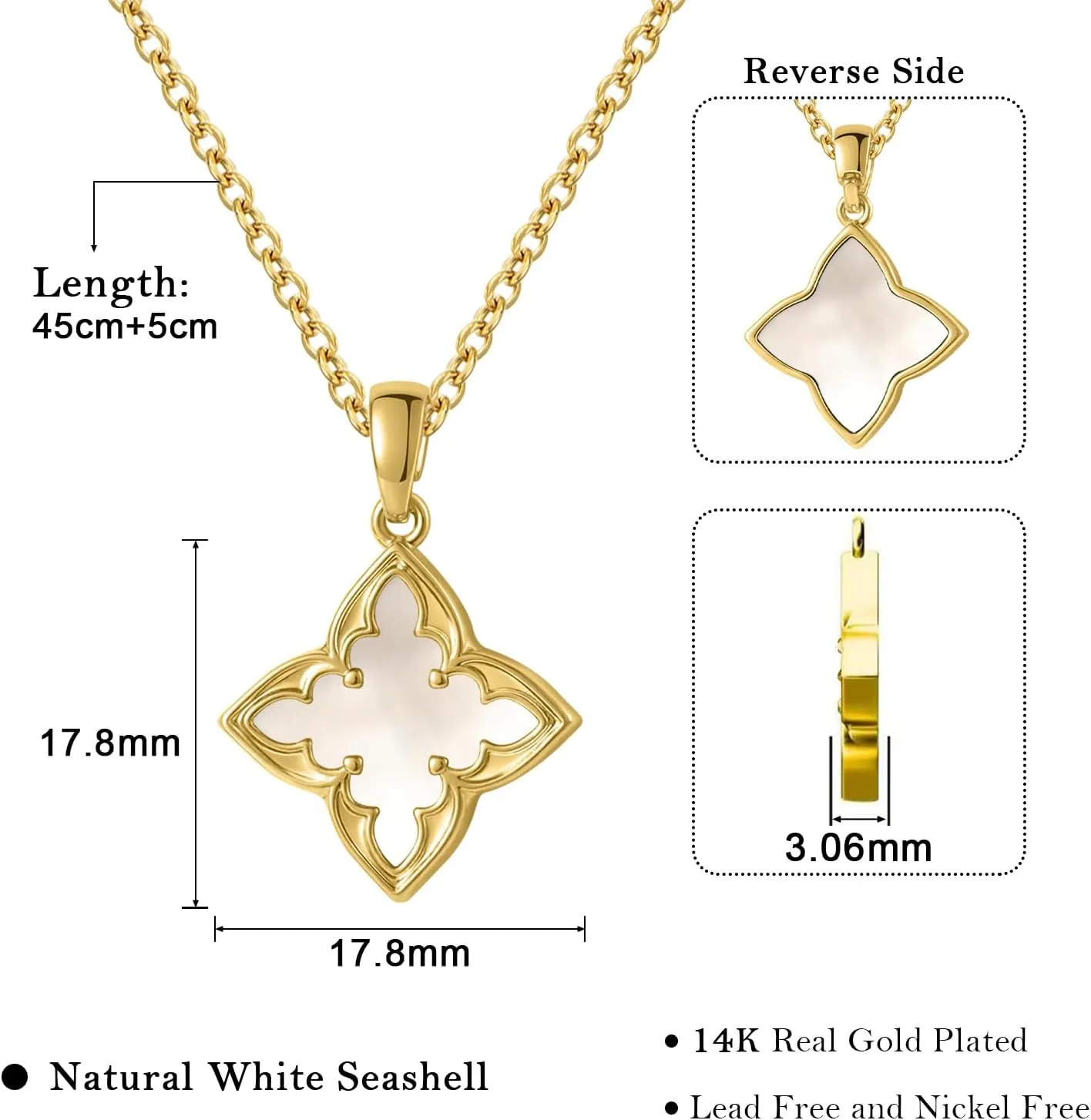 Clover Necklace for Women, 14K Gold Plated Adjustable Choker Chain, Dainty Lucky Charm Pendant Jewelry Gift
