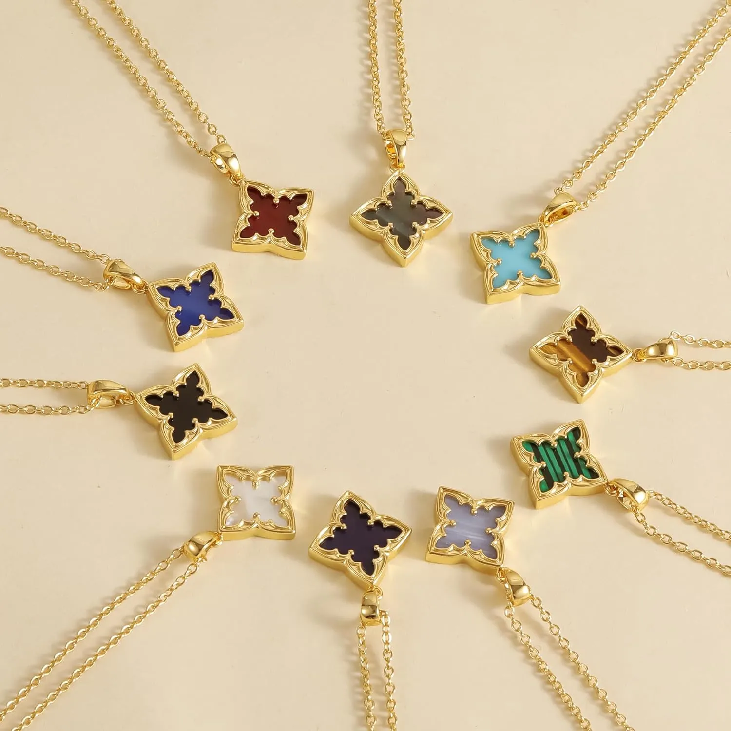 Clover Necklace for Women, 14K Gold Plated Adjustable Choker Chain, Dainty Lucky Charm Pendant Jewelry Gift