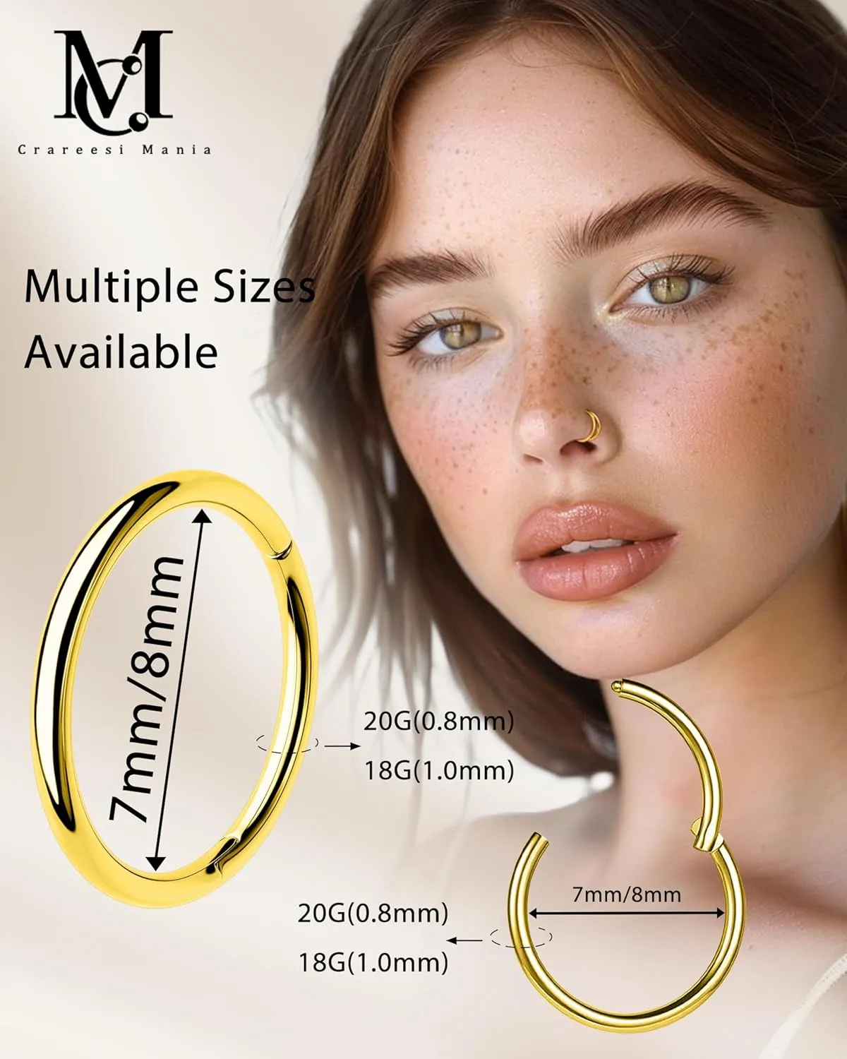 CM Crareesi Mania Triple/Double Hoop Nose Ring - 3Pcs Septum Rings Clicker 316L Stainless Steel Conch Piercing Jewelry Cartilage Earring Helix Rook Tragus