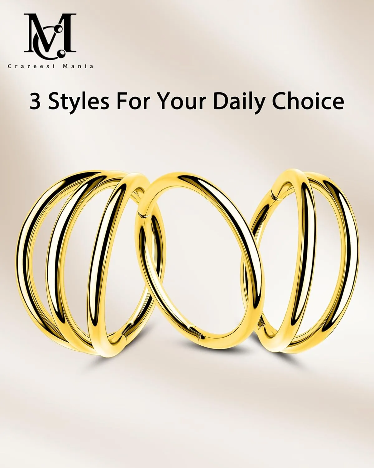 CM Crareesi Mania Triple/Double Hoop Nose Ring - 3Pcs Septum Rings Clicker 316L Stainless Steel Conch Piercing Jewelry Cartilage Earring Helix Rook Tragus