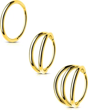 CM Crareesi Mania Triple/Double Hoop Nose Ring - 3Pcs Septum Rings Clicker 316L Stainless Steel Conch Piercing Jewelry Cartilage Earring Helix Rook Tragus