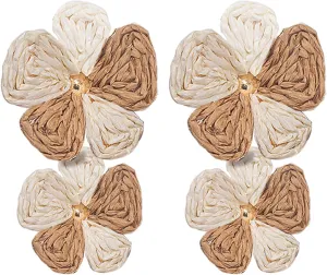 coadipress Raffia Flower Earrings for Women Handmade Rattan Straw Wrapped Flower Drop Fringe Earrings Double Layered Boho Statement Floral Earring Summer Beach Tropical Jewelry