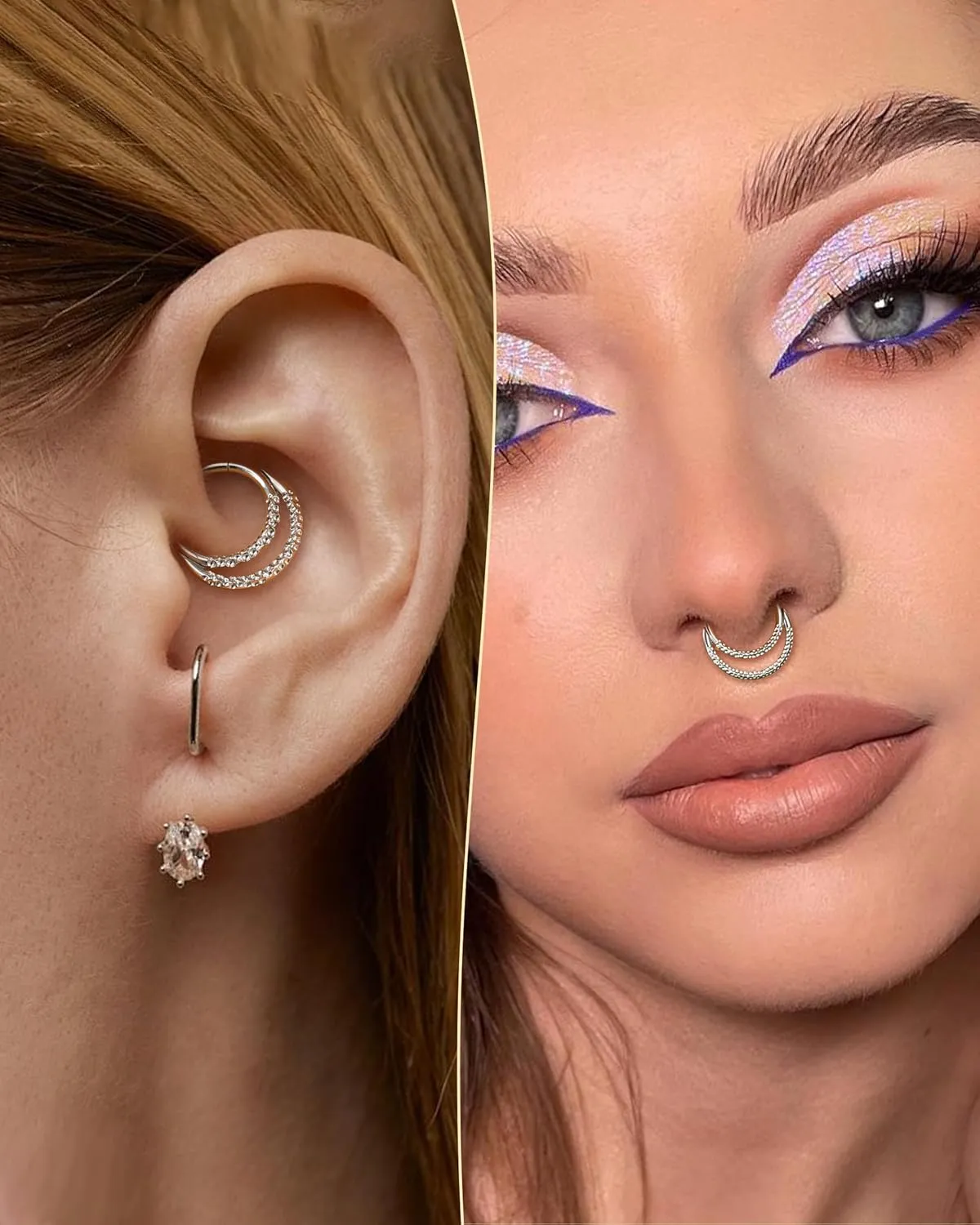 COCHARM Double Hoop Septum Rings 16G Septum Jewelry Unique Helix Daith Rook Earrings Stainless Steel Daith Piercing Jewelry
