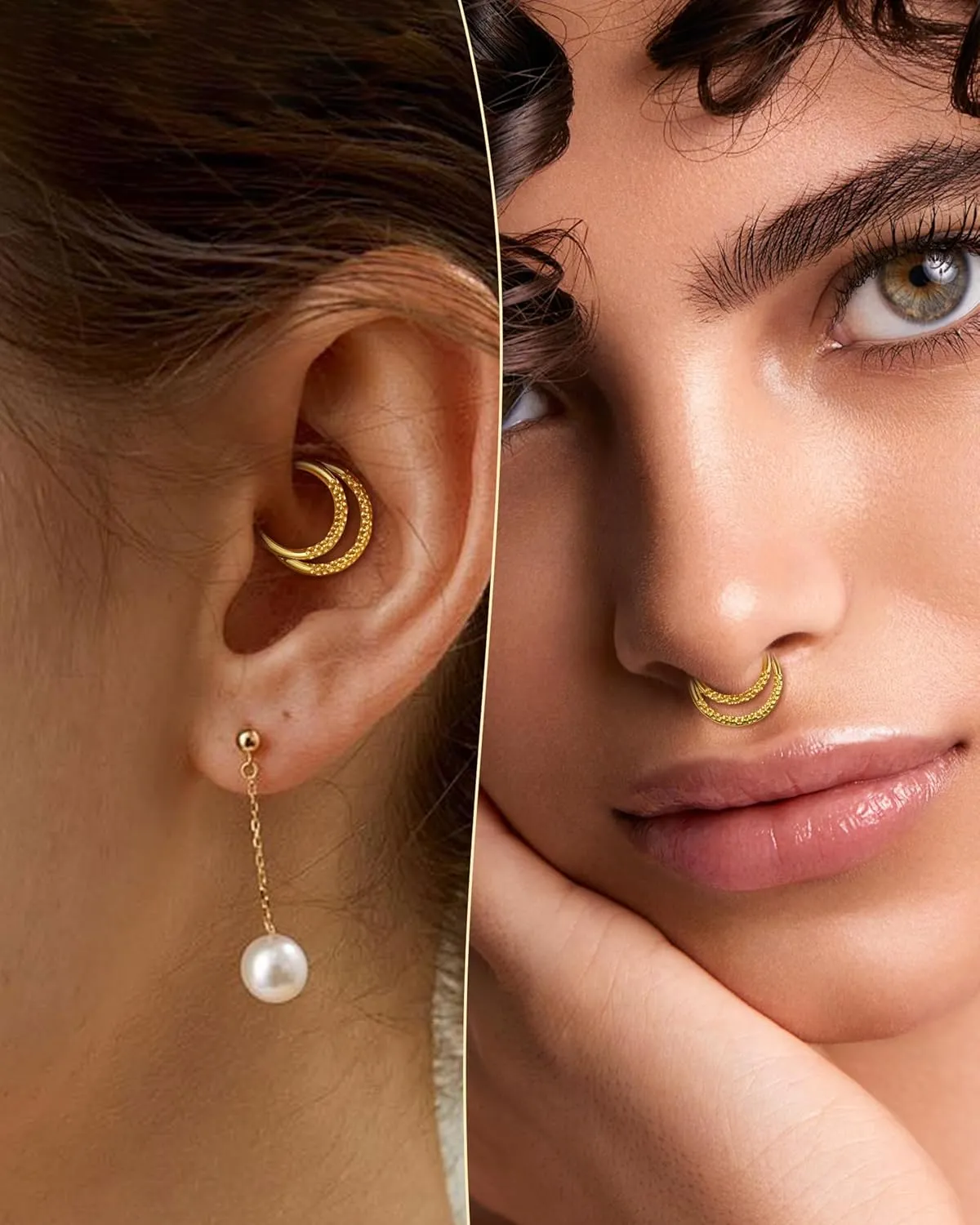 COCHARM Double Hoop Septum Rings 16G Septum Jewelry Unique Helix Daith Rook Earrings Stainless Steel Daith Piercing Jewelry