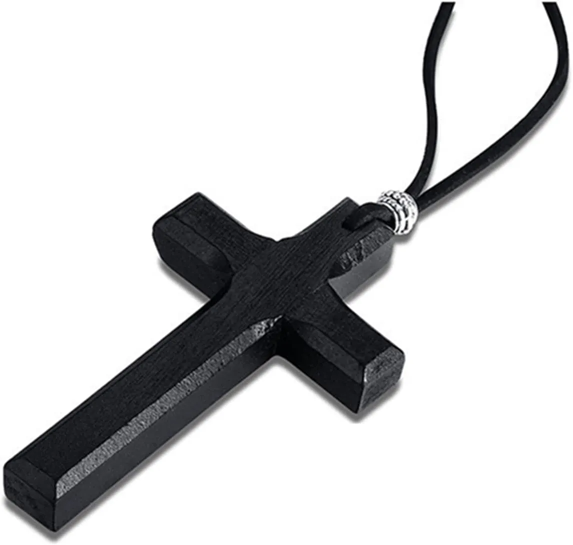 COLORFUL BLING Natural Wood Beads Cross Pendant Necklace Religious Rosary Jewelry Handmade Prayer Accessories Protection Good Luck Gifts for Women Men
